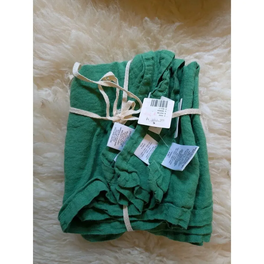 Anthropologie 100% Linen Table Runner & Napkins Set 8 Napkins + 1 Runner Kelly